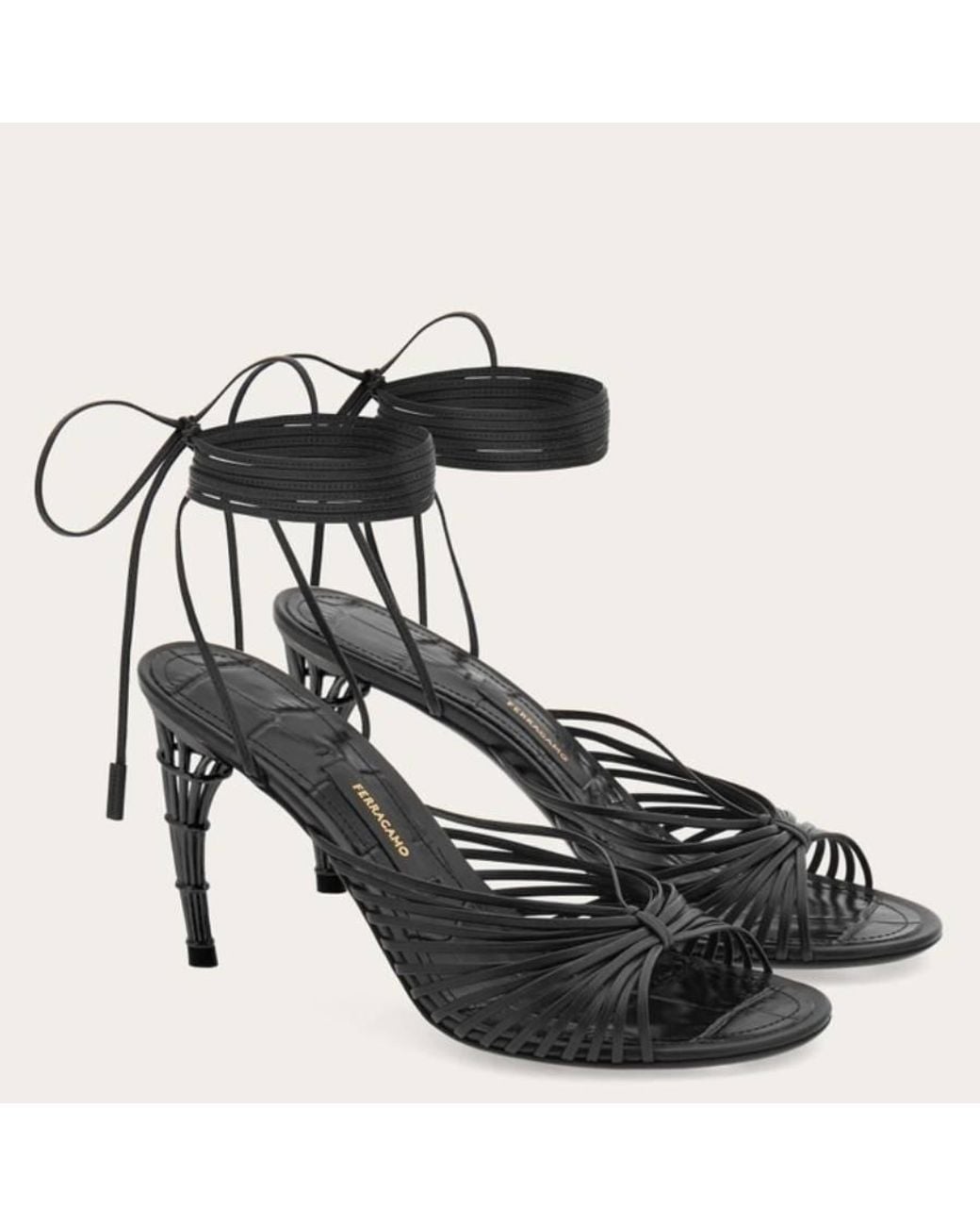 Ferragamo Black Atena 85 Cage Heel Sandals
