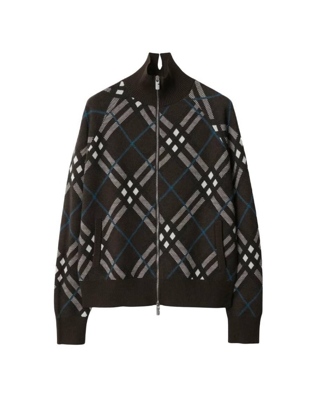 Burberry Check Wool Blend Track Jacket in Black for Men | Lyst UK
