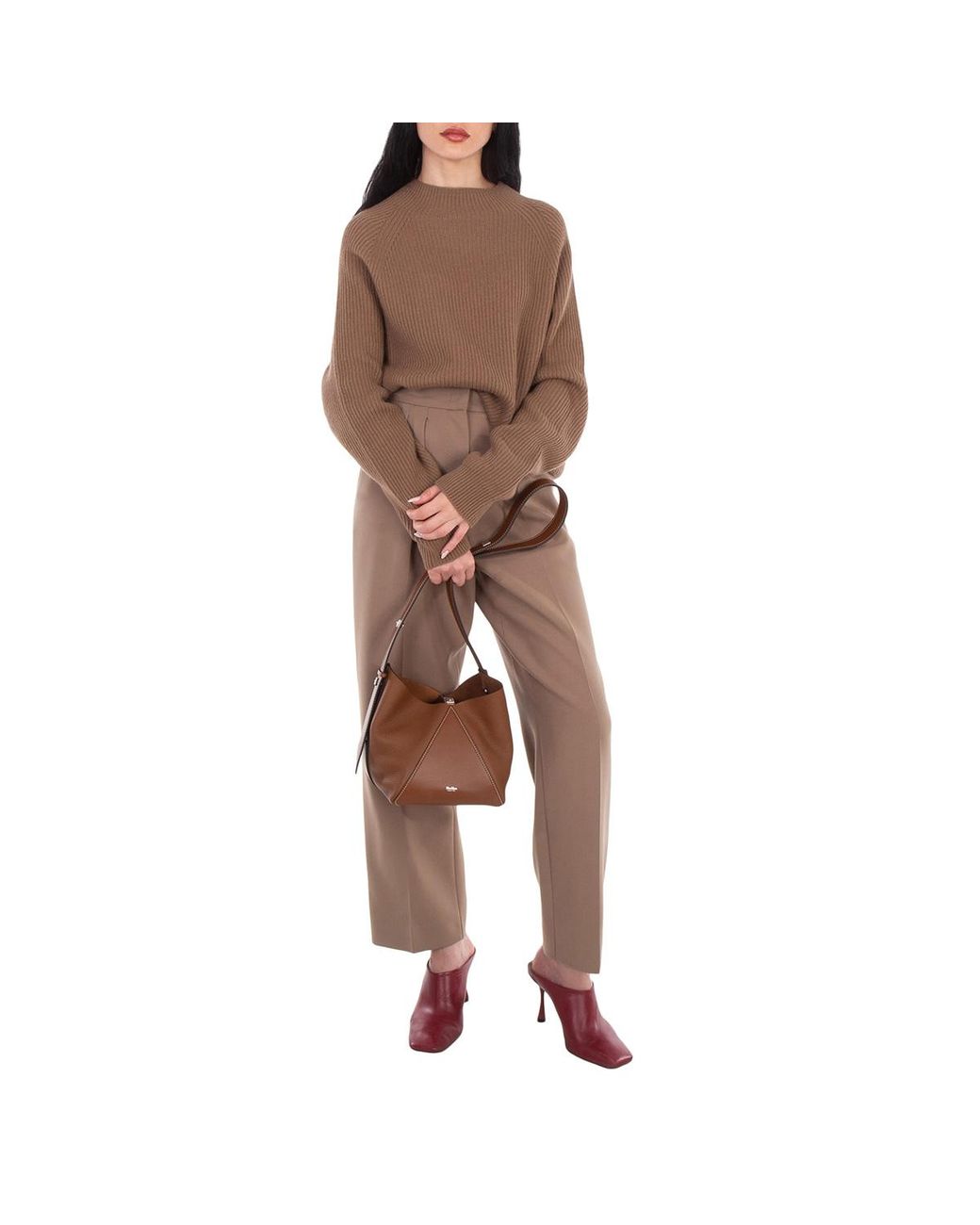 Max Mara Brown Deer-Print Leather Small Bucket Bag