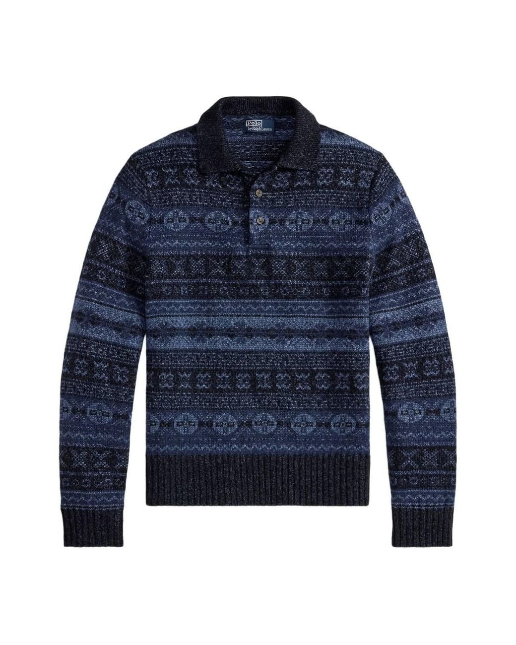 Polo Ralph Lauren Blue Fair Isle Wool-Linen Polo Sweater for men