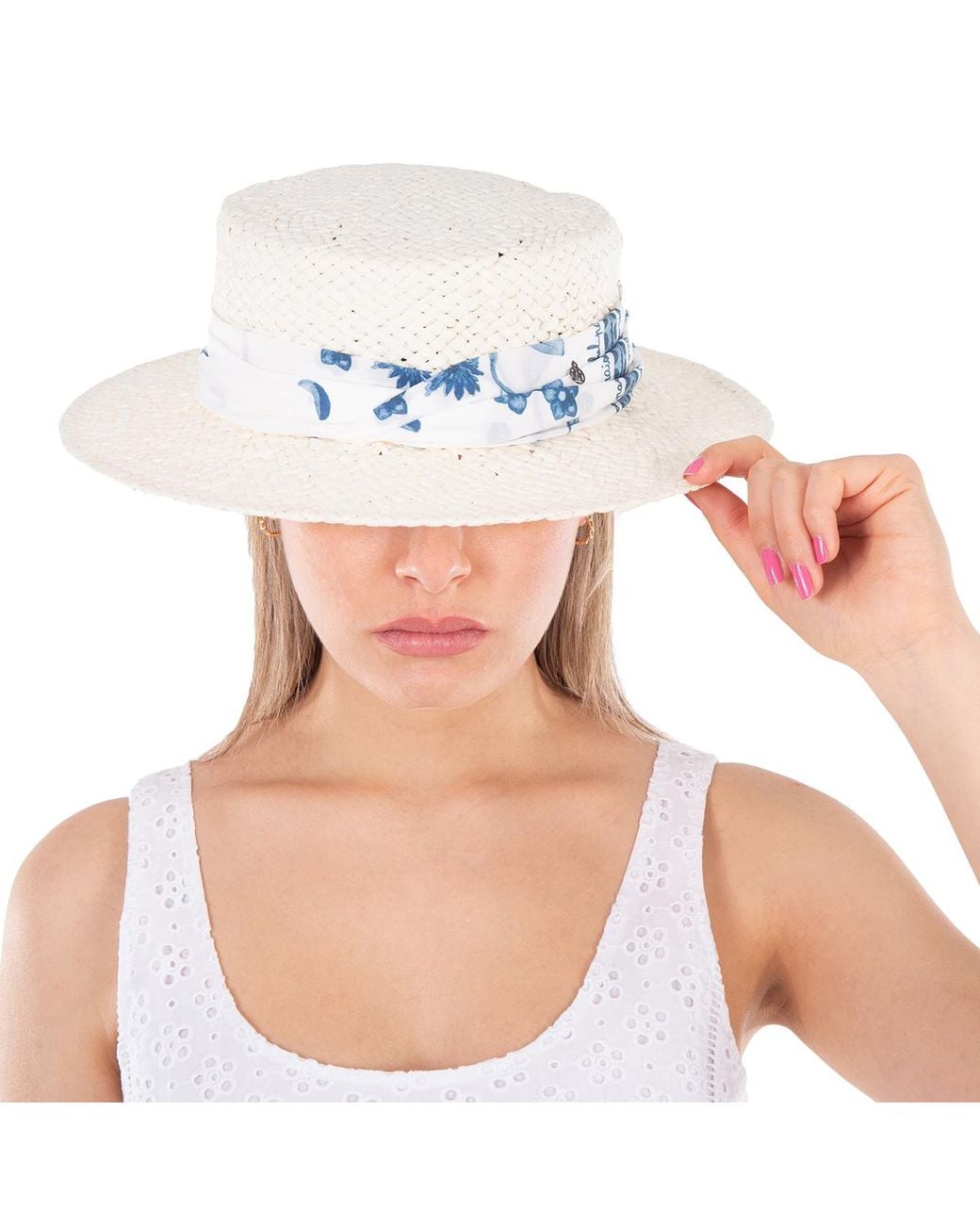 Maison Michel White Ladies Kiki Straw Boater Hat for men