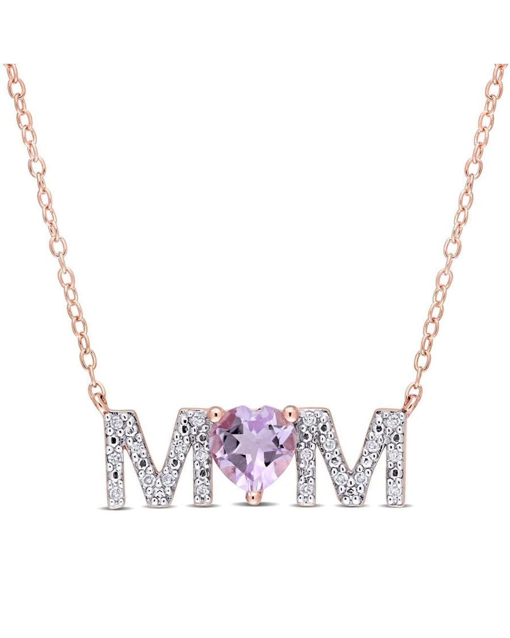 Amour Metallic 3/5 Ct Tgw Heart Rose De France And 1/10 Ct Tdw Diamond "Mom for men
