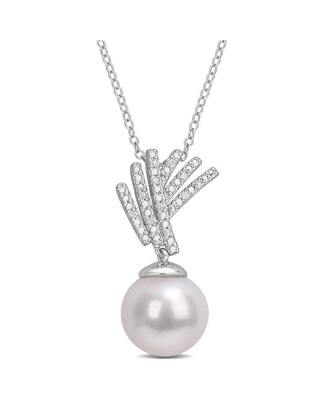Amour Metallic 11-12Mm Freshwater Cultured Pearl And Diamond Accent Drop Pendant With Chain for men