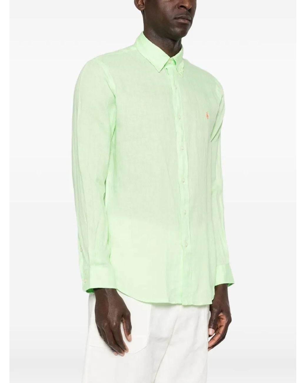 Polo Ralph Lauren Green Custom Fit Linen Shirt for men