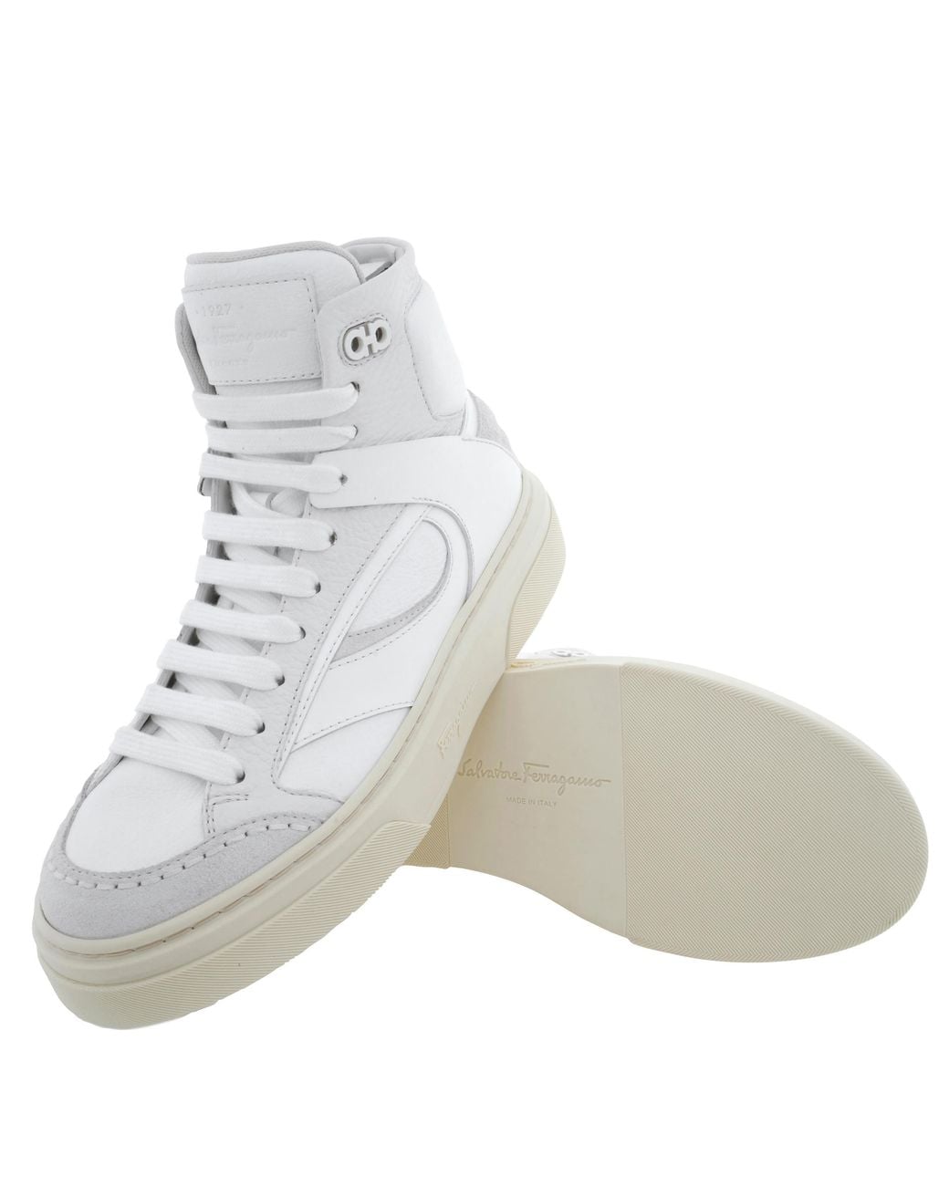 Ferragamo White Cassio Leather High-Top Sneakers