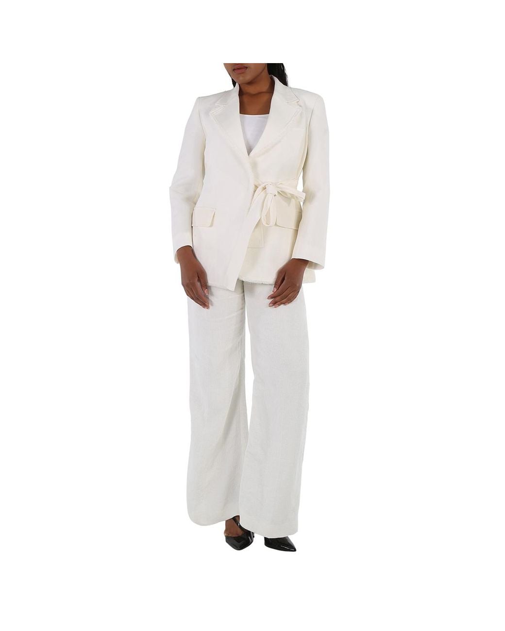 Chloé White Ladies Iconic Milk Double-Breasted Belted Blazer Jacket, Brand Size 38 (Us for men