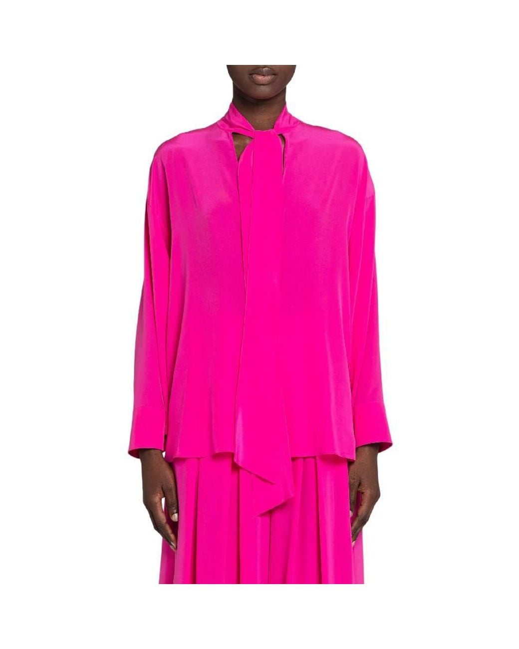 Roberto Cavalli Pink Tie-Neck Long-Sleeved Silk Top, Brand Size 42 Us for men