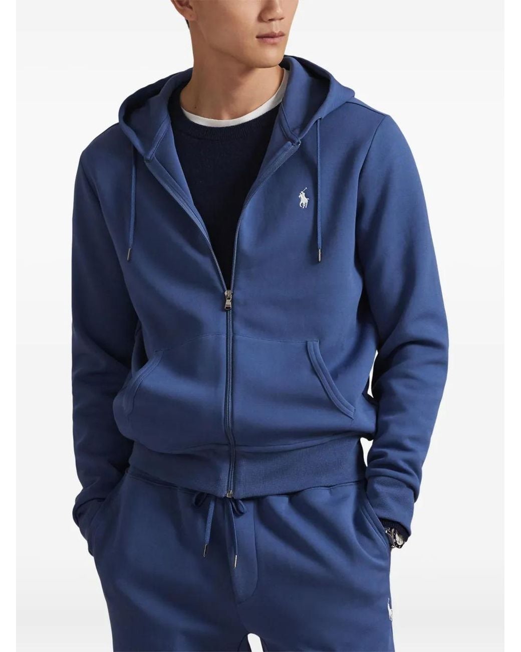 Polo Ralph Lauren Blue Double Knit Polo-Pony Hoodie for men