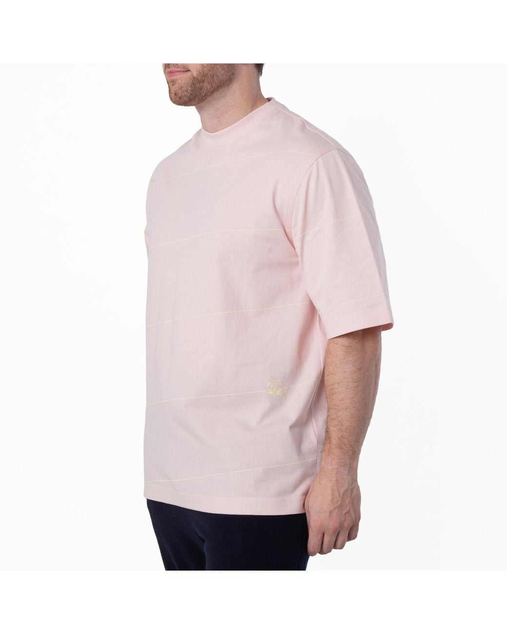 Burberry Pink Cameo Ekd Logo Embroidered Striped T-Shirt for men