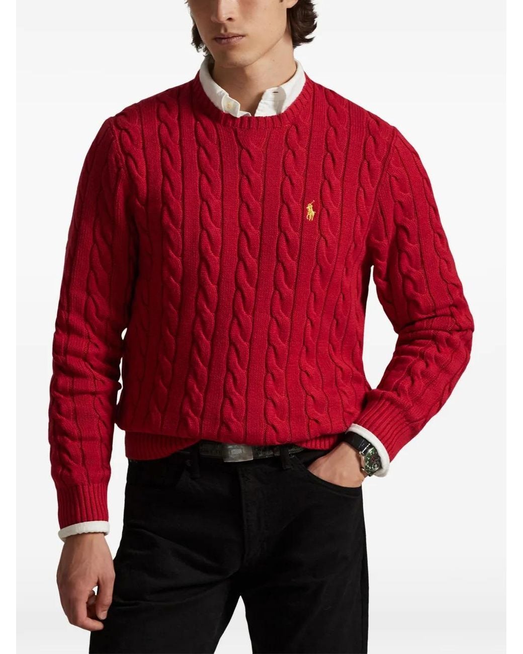 Polo Ralph Lauren Red Cable-Knit Cotton Jumper for men