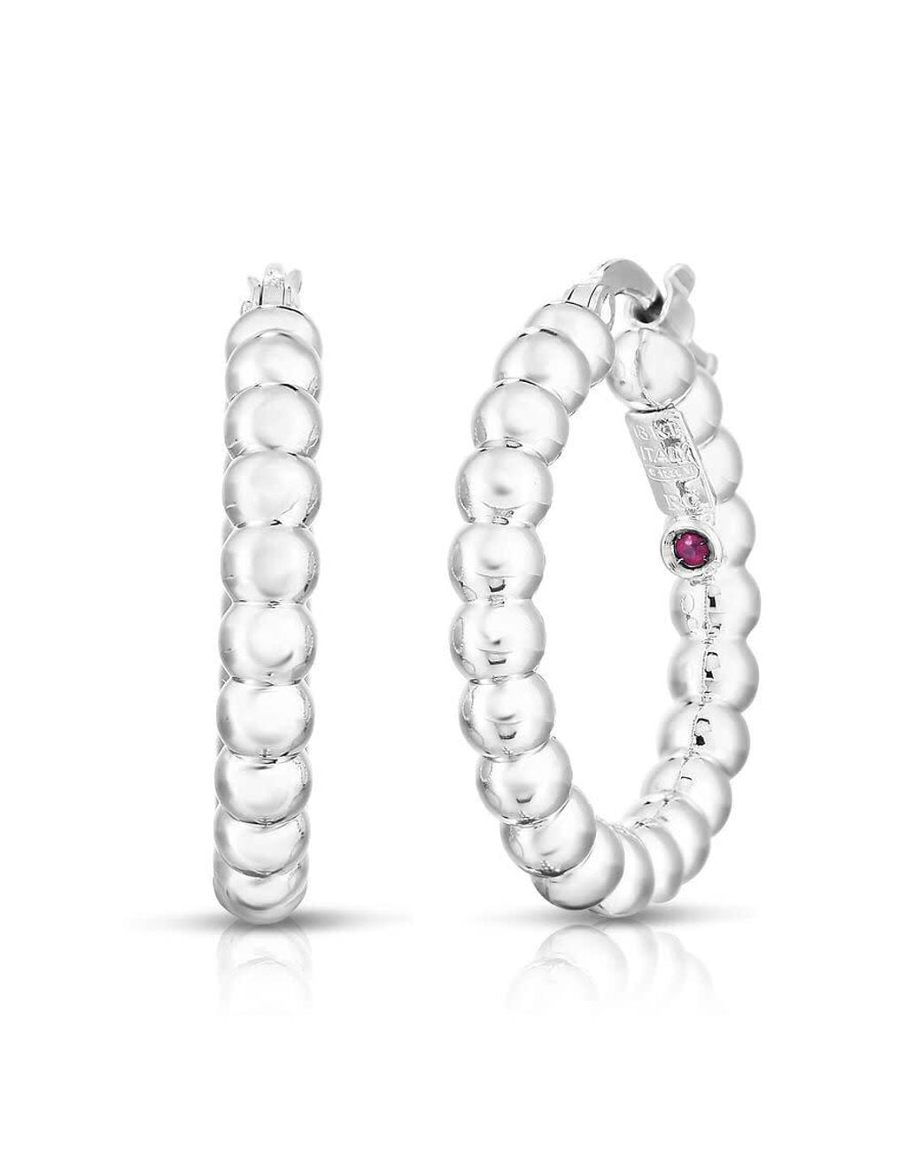Roberto Coin White 18K Designer Small Bead Hoop Earrings for men