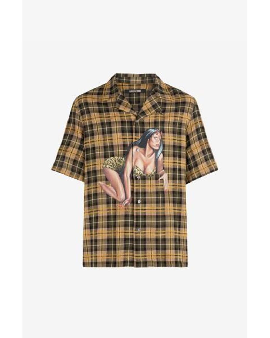 Roberto Cavalli Multicolor Embroidered Check Shirt, Brand Size 48 Us for men