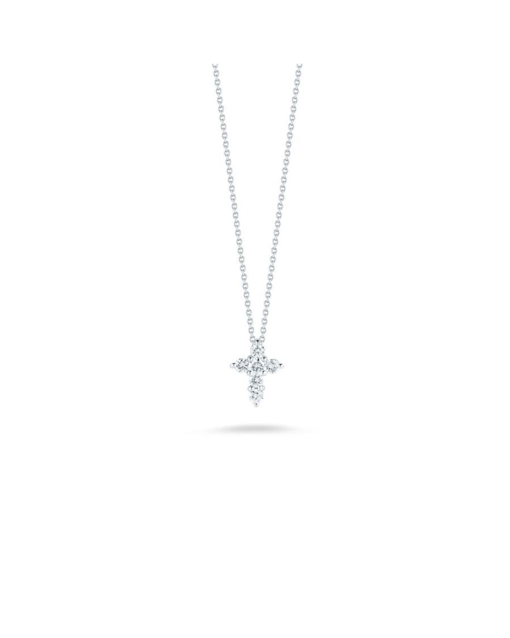 Roberto Coin White Tiny Treasures Mini Diamond Cross Necklace 18K 001154Awchx0 for men