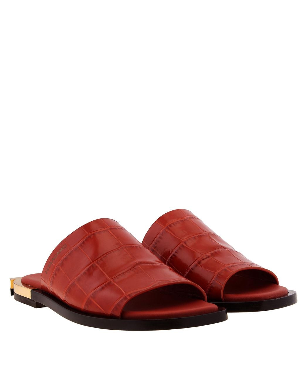 Ferragamo Red Gancini Heel Aline Leather Slides