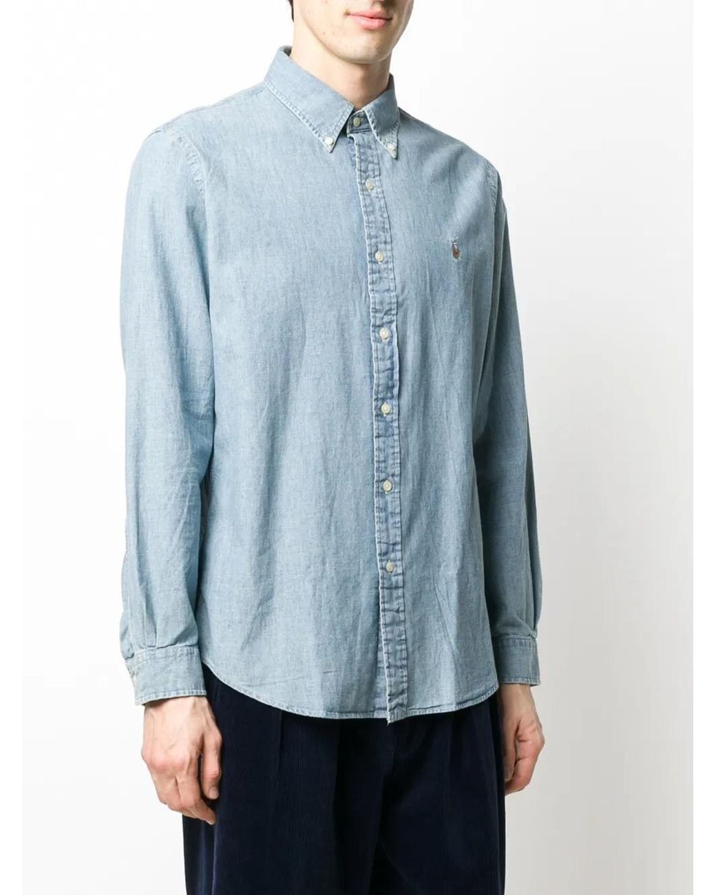 Polo Ralph Lauren Blue Custom Fit Chambray Shirt for men
