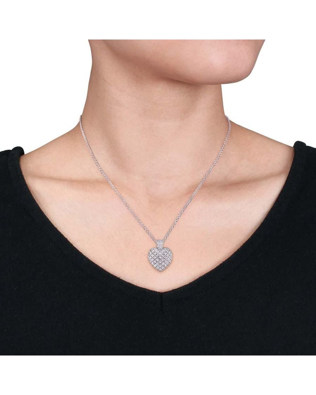 Amour Metallic 1 Ct Tw Diamond Heart Pendant With Triple Chain for men