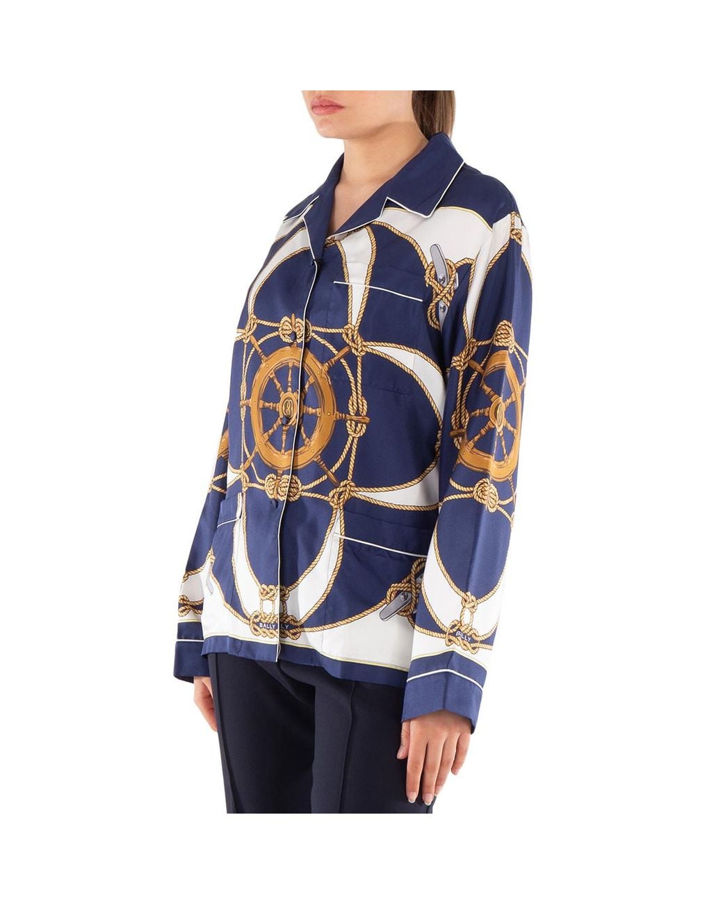 Bally Blue Graphic-Print Notched-Collar Silk Shirt