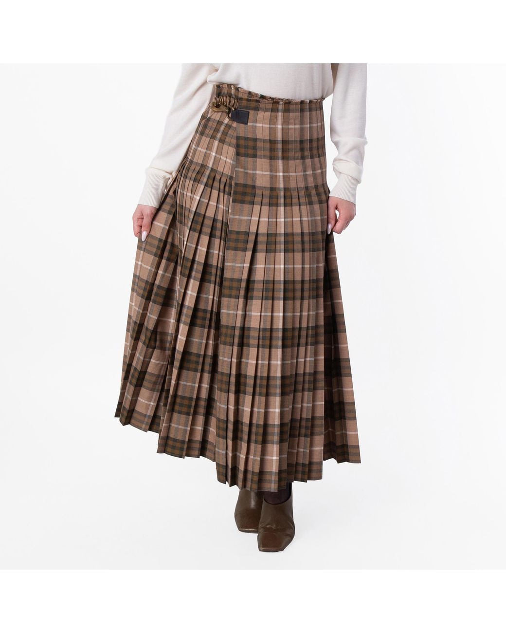 Burberry Brown Check Wool Blend Maxi Kilt