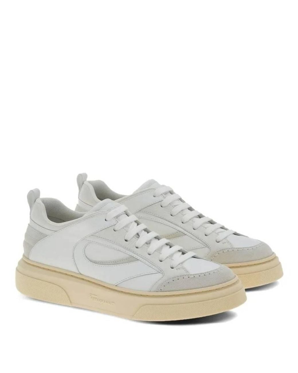 Ferragamo White Ferragamo Panelled Low-Top Sneakers, Size 11 for men