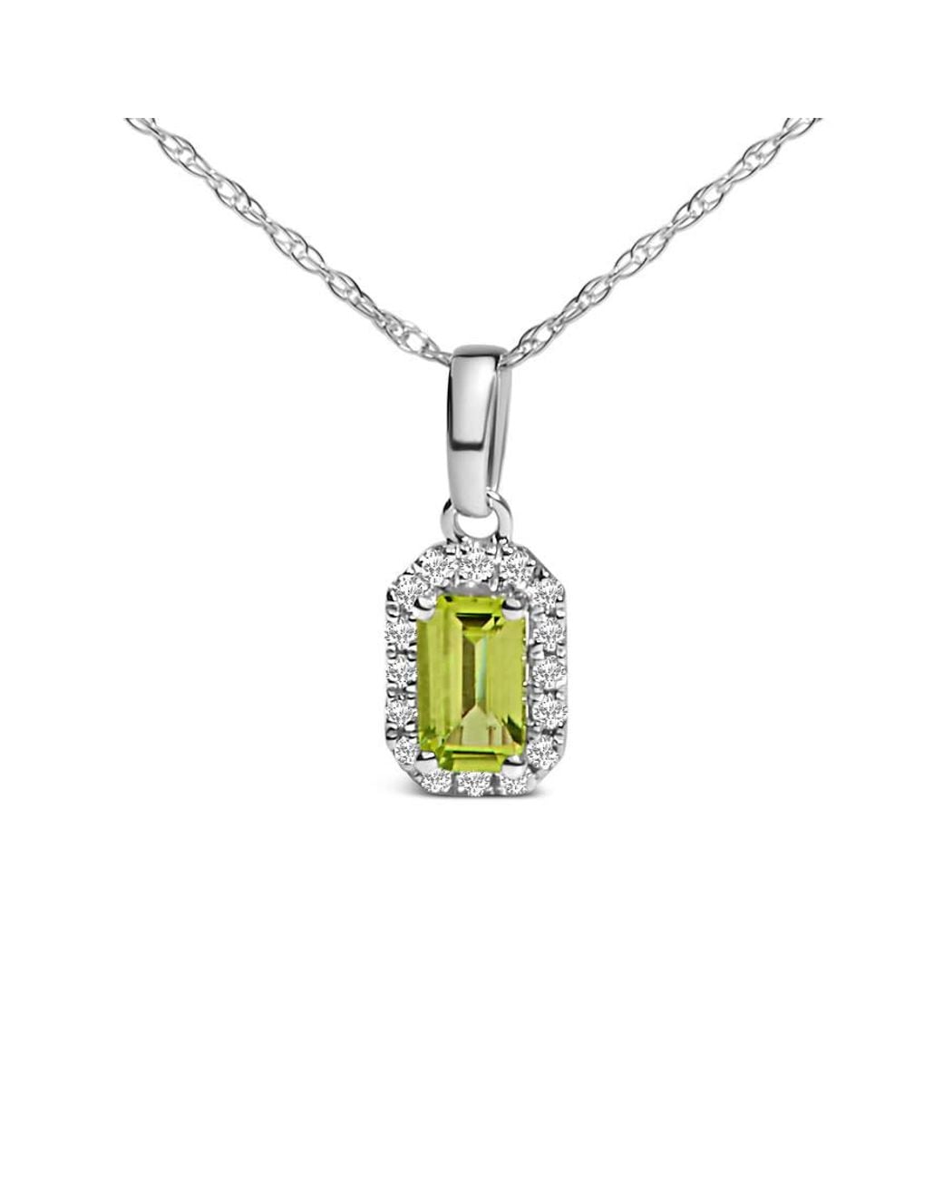 Haus of Brilliance Metallic 10K 5X3Mm Peridot And Diamond Accent Halo Octagonal Shape Pendant Necklace for men