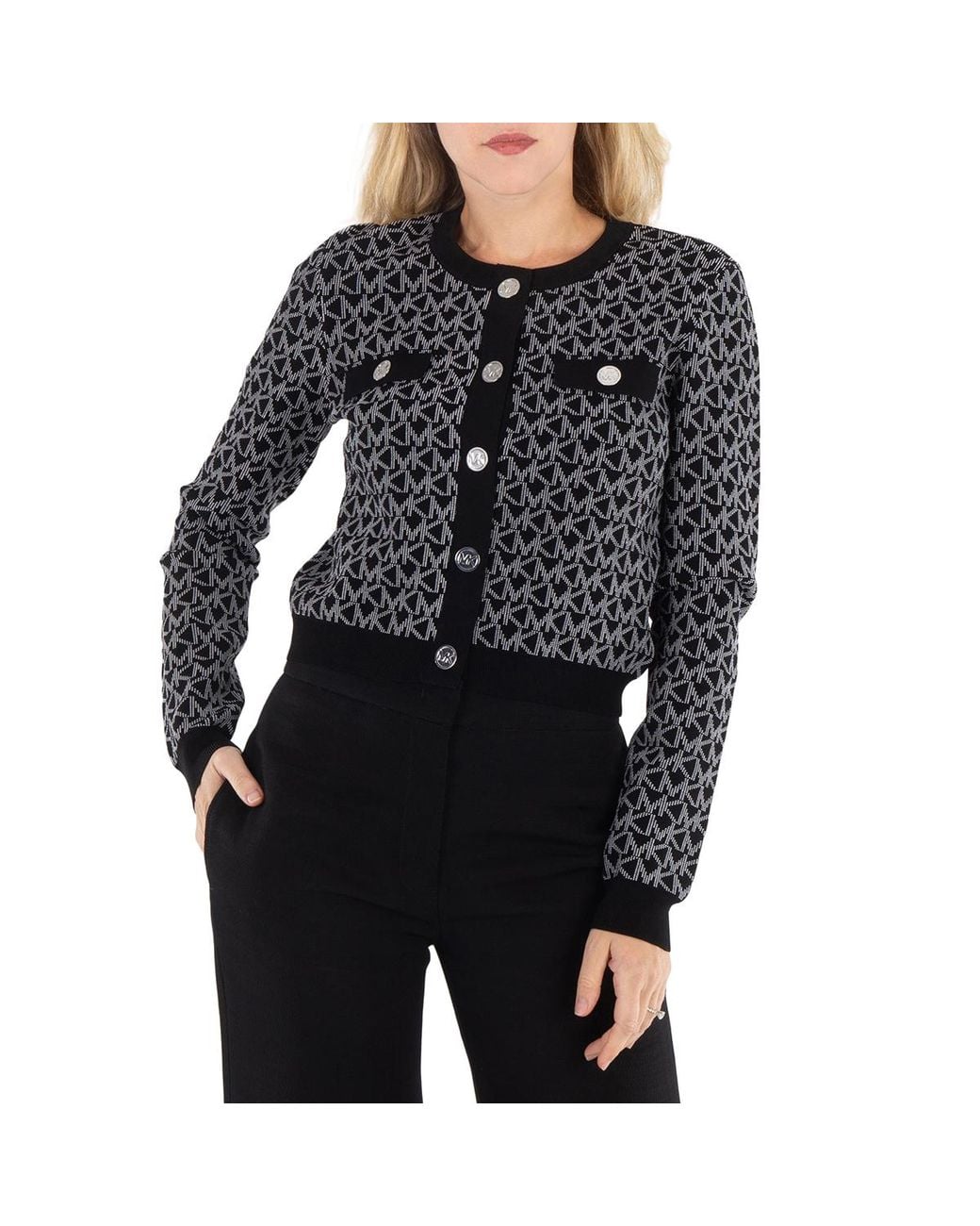 Michael Kors Black Long Sleeved Monogram Pattern Cardigan for men
