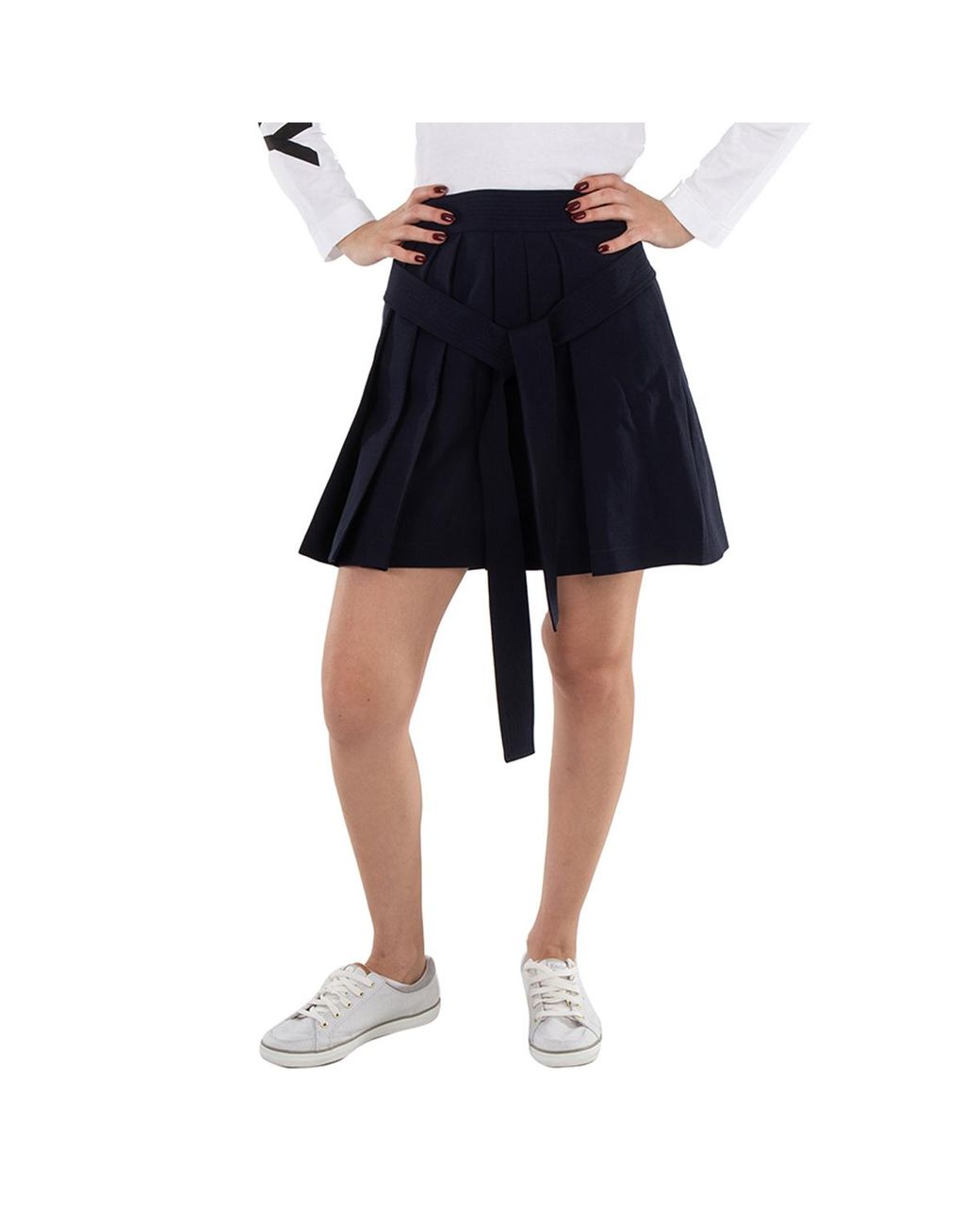 KENZO Blue A-Line Virgin Wool Pleated Mini Skirt, Brand Size 38 (Us