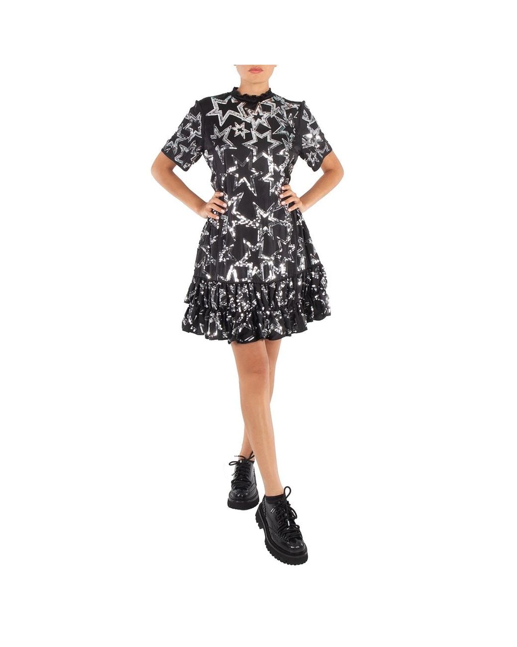 Rabanne Black Star Motif Sequin-Embellished Dress, Brand Size 36 (Us