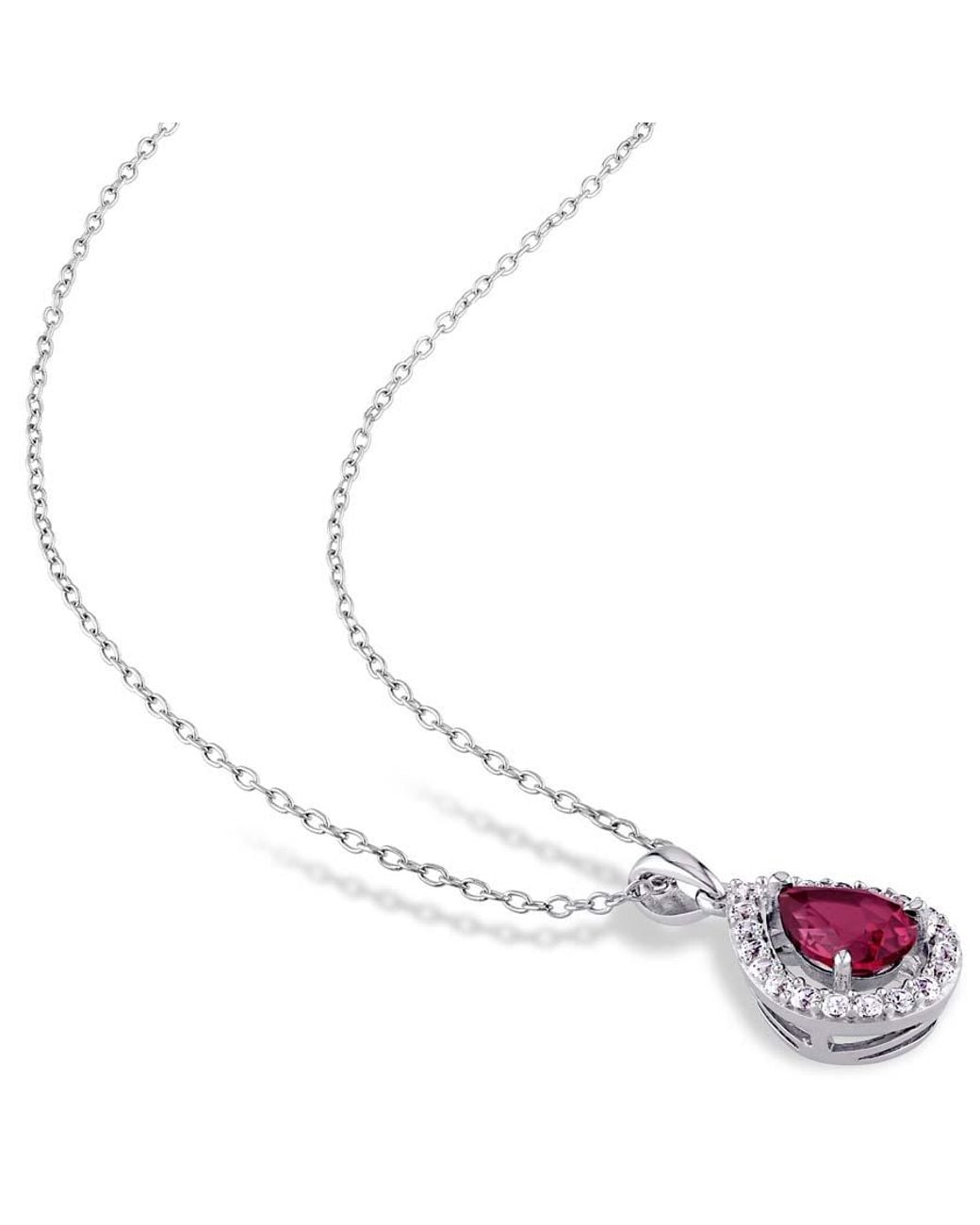 Amour Pink 4 7/8 Ct Tgw Created Ruby And Created Sapphire Teardrop Halo Pendant With Chain And Stud Earrings 2-Piece Set for men