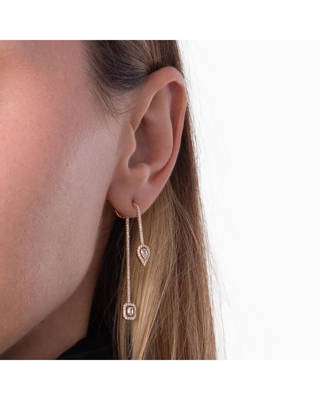 Messika White My Twin Hook And Stud Diamond Earrings for men