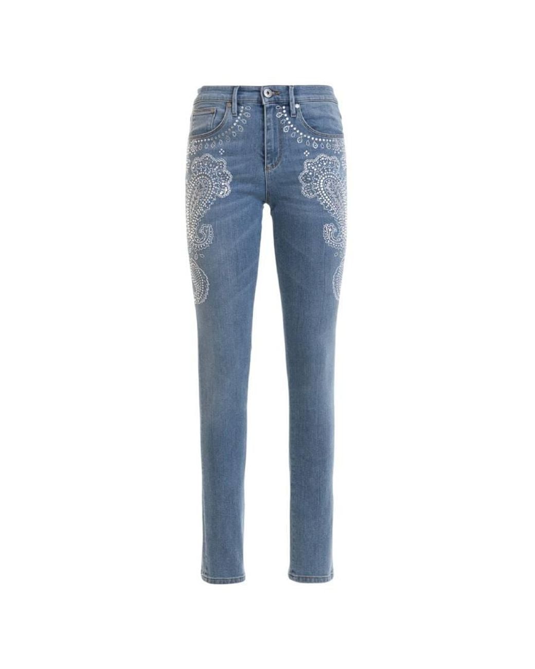 Roberto Cavalli Blue Bandana Embroidered Skinny Jeans, Brand Size 40 Us for men