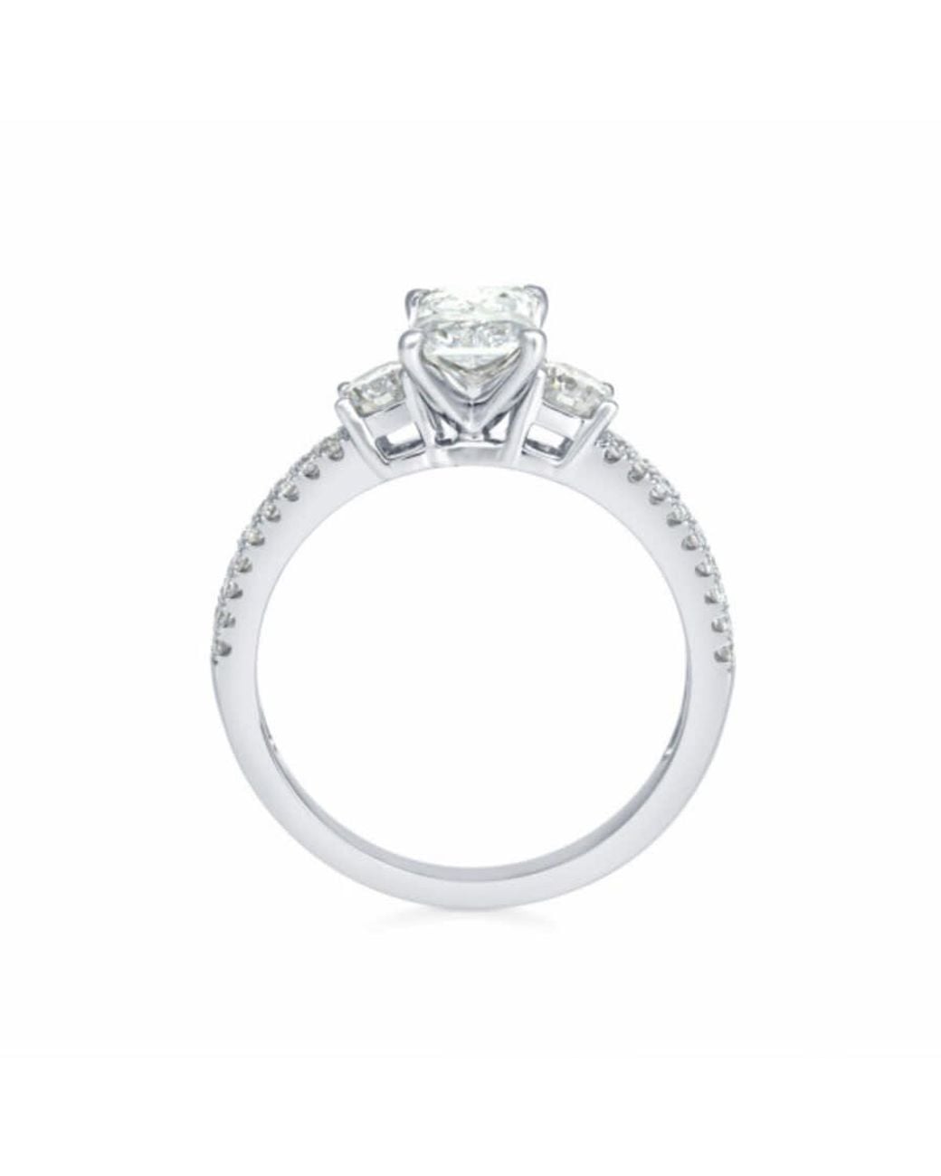 Brilliant Diamond Metallic 1 3/4 Carat Radiant With Round Lab Grown 3 Stone Diamond Engagement Ring for men