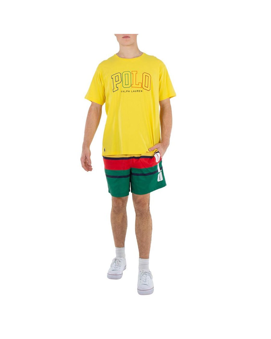 Polo Ralph Lauren Yellow Striped Traveler Swim Trunks, Brand for men