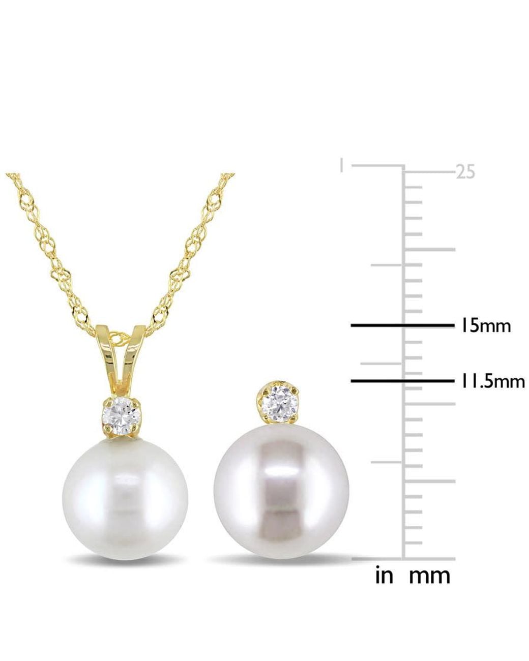 Amour Metallic 2-Pc Set Of 8-9 Mm Cultured Freshwater Pearl And 1/6 Ct Tw Diamond Stud Earrings And Pendant With Chain for men