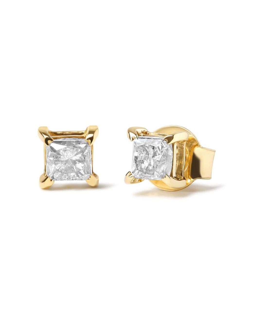 Haus of Brilliance Metallic 10K Plated .925 Sterling 5/8 Cttw Princess Cut Diamond Push-Back Classic Stud for men