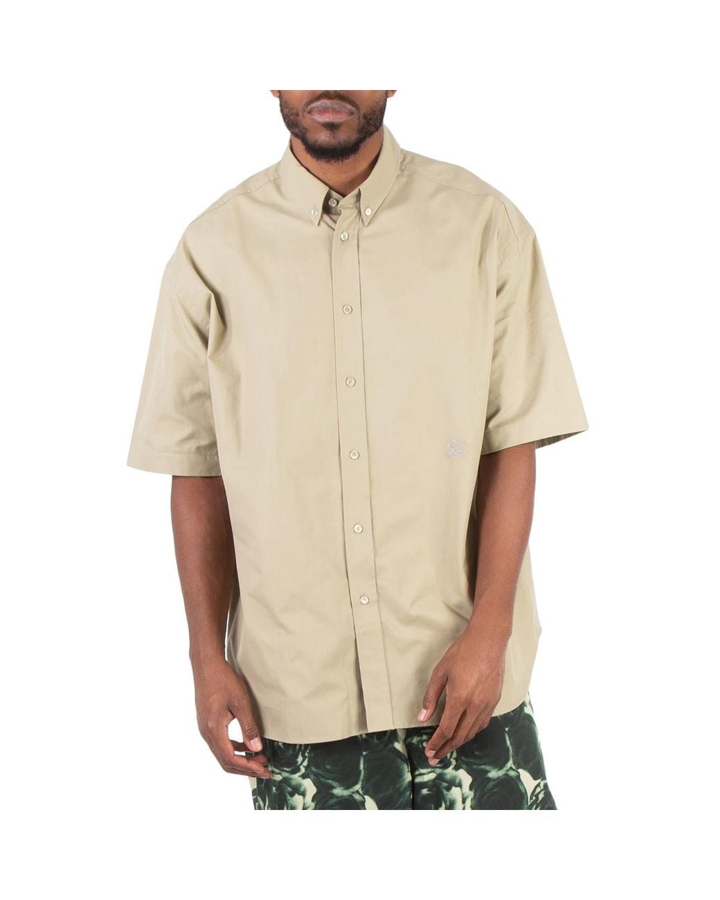 Burberry Natural Logo-Embroidered Short Sleeve Poplin Shirt for men