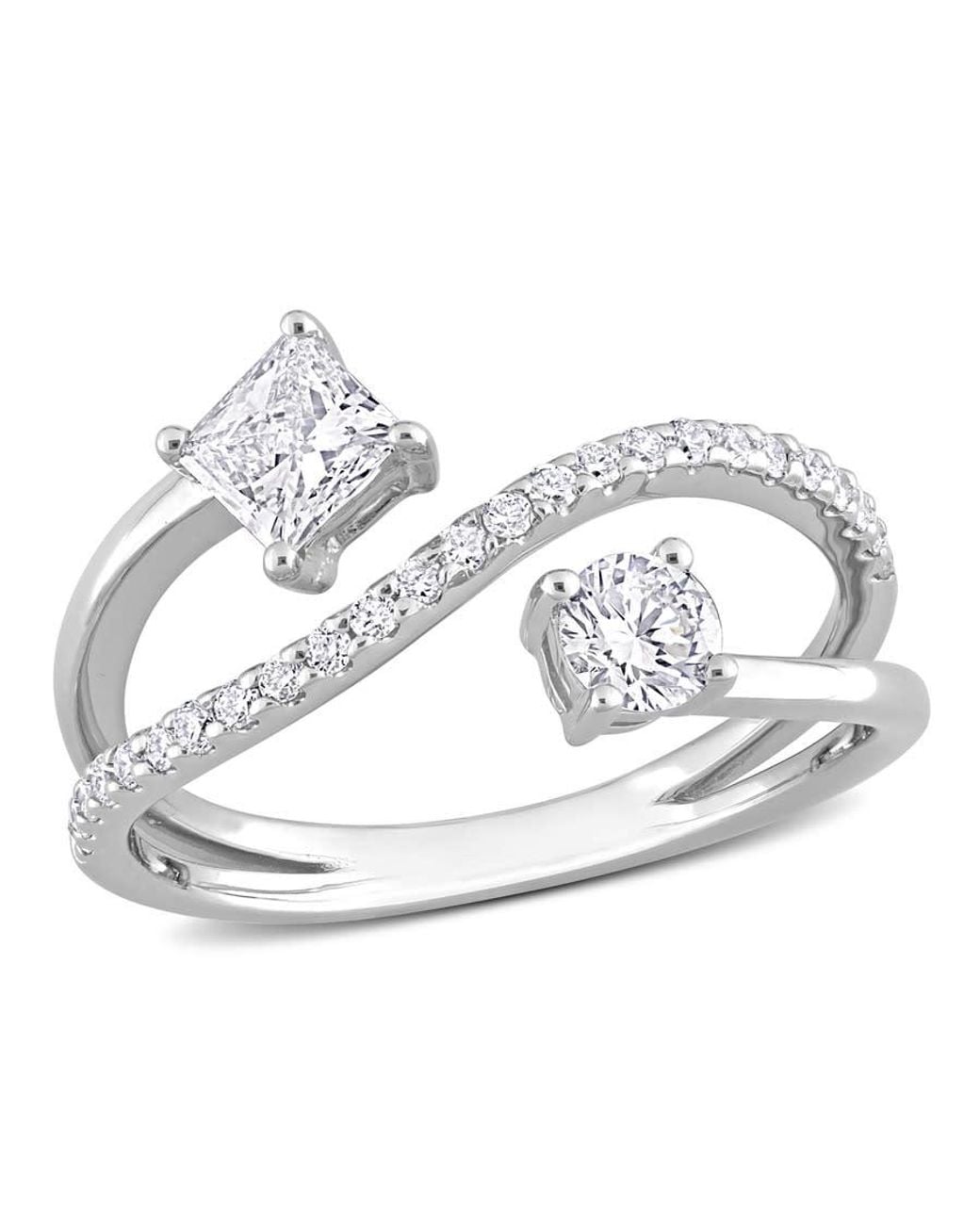 Created Forever Metallic 4/5 Ct Tw Princess & Round Lab Created Diamond 2-Stone Bypass Crossover Ring for men