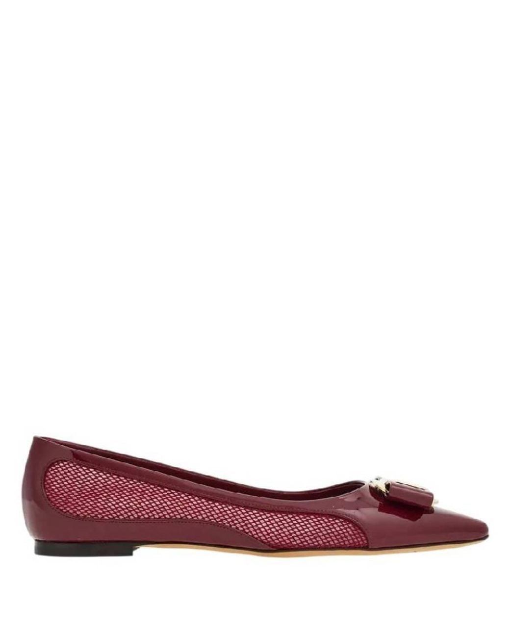 Ferragamo Red Zea Mesh Ballet Flats
