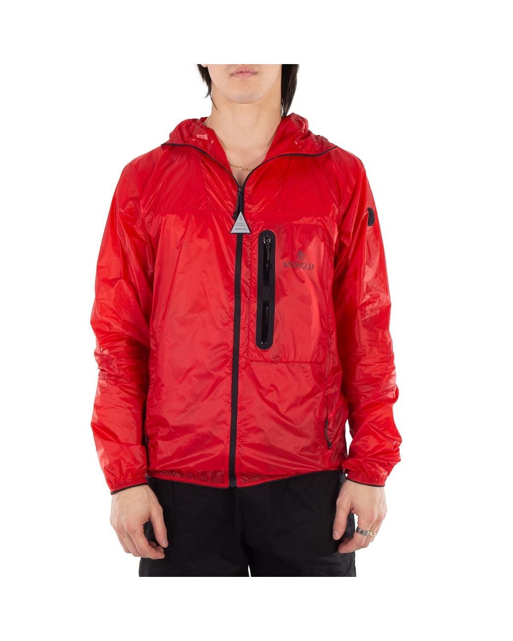 Moncler Red Windbreaker Hooded Long Sleeve Jacket, Brand Size 3 (Large) for men
