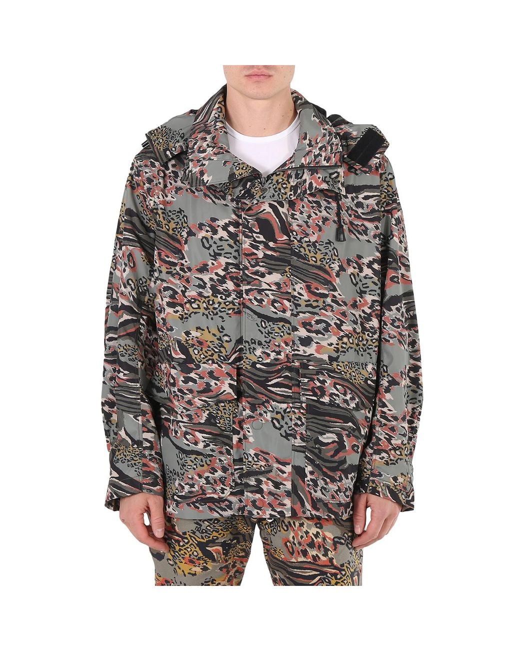 Roberto Cavalli Black Khaki/Venetian Animalier Camouflage Hooded Jacket, Brand Size 46 (Us for men