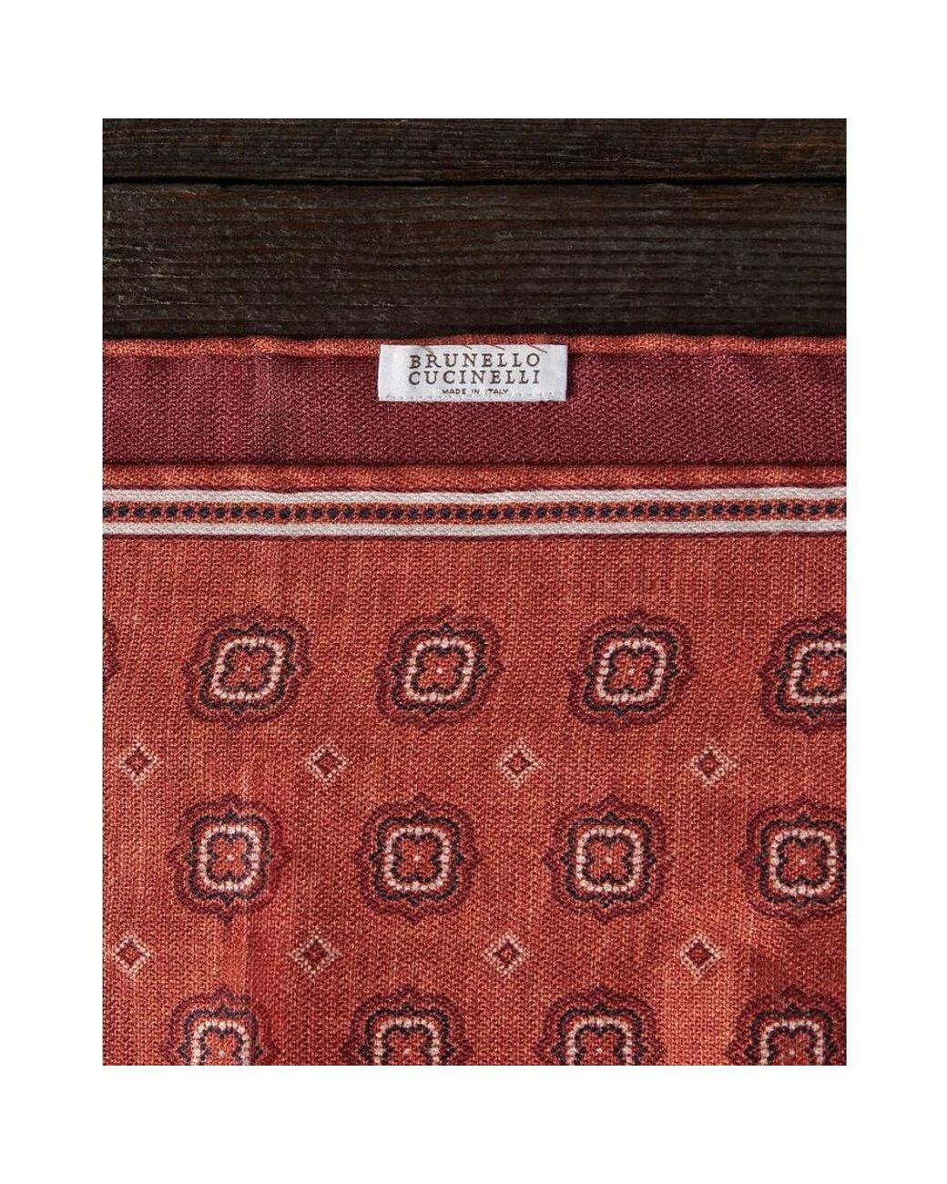 Brunello Cucinelli Red Carrot Silk Pocket Square for men