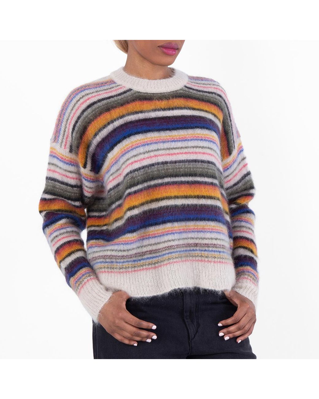 Isabel Marant White Drussell Stripe Pattern Sweater, Brand Size 36 Us