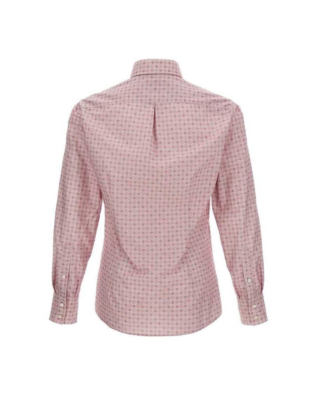 Brunello Cucinelli Purple Rose Patterned Button-Up Shirt, Size Medium for men