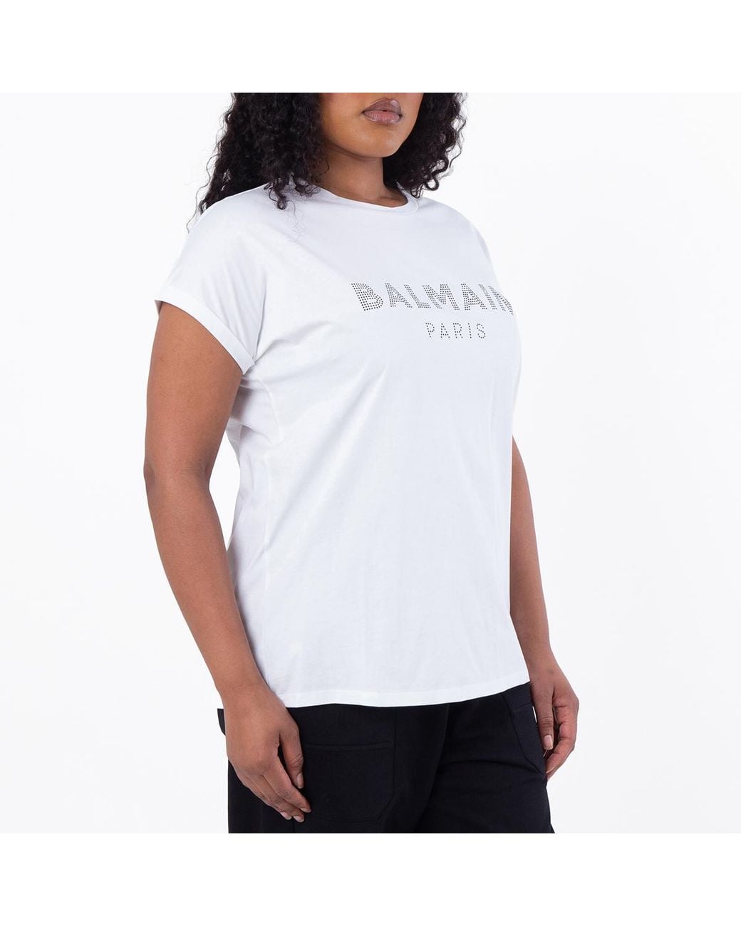 Balmain White Strass Logo Cotton T-Shirt