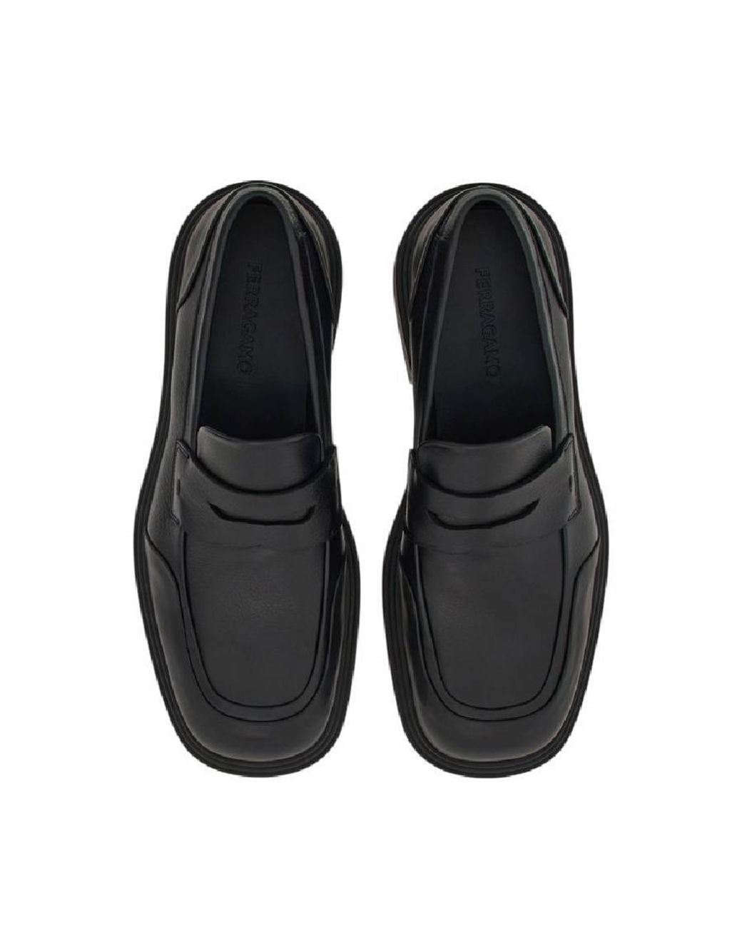 Ferragamo Black Rubber Detailed Leather Loafers for men