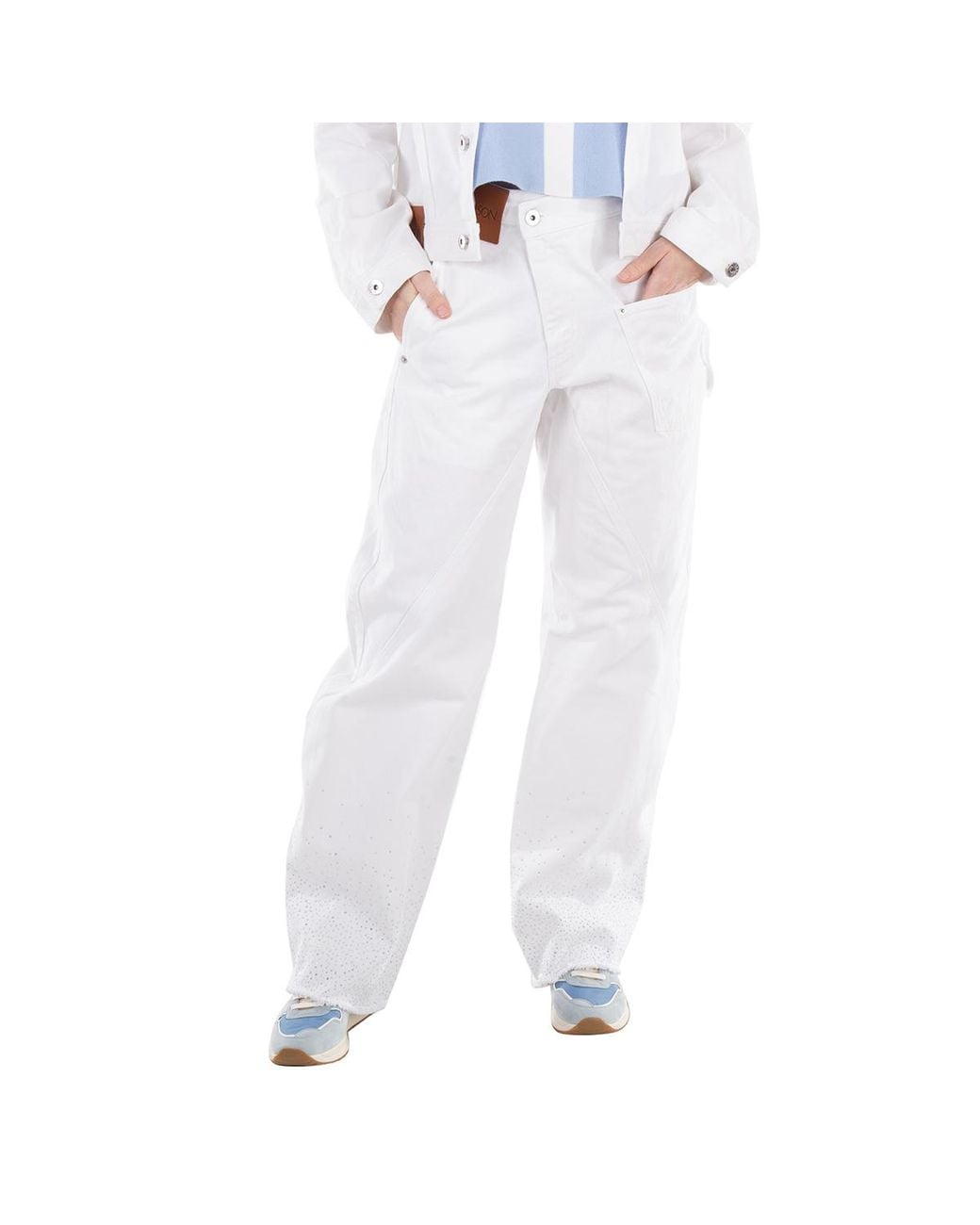 J.W. Anderson White Jw Anderson Twisted Workwear Crystal-Embellished Jeans for men