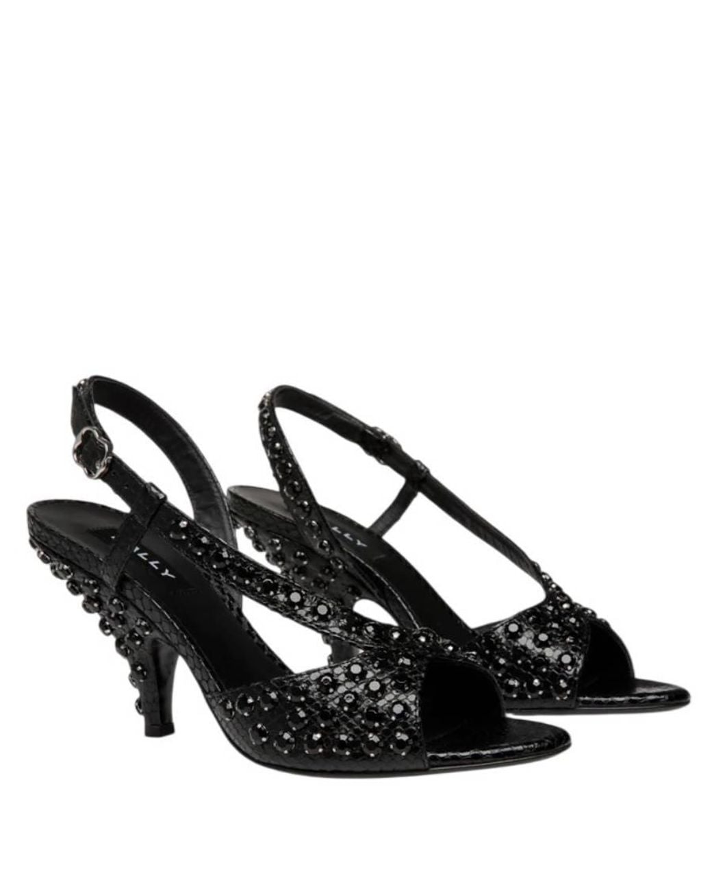 Bally Black Katy Python Printed Leather Sandals, Brand Size 37.5 Us