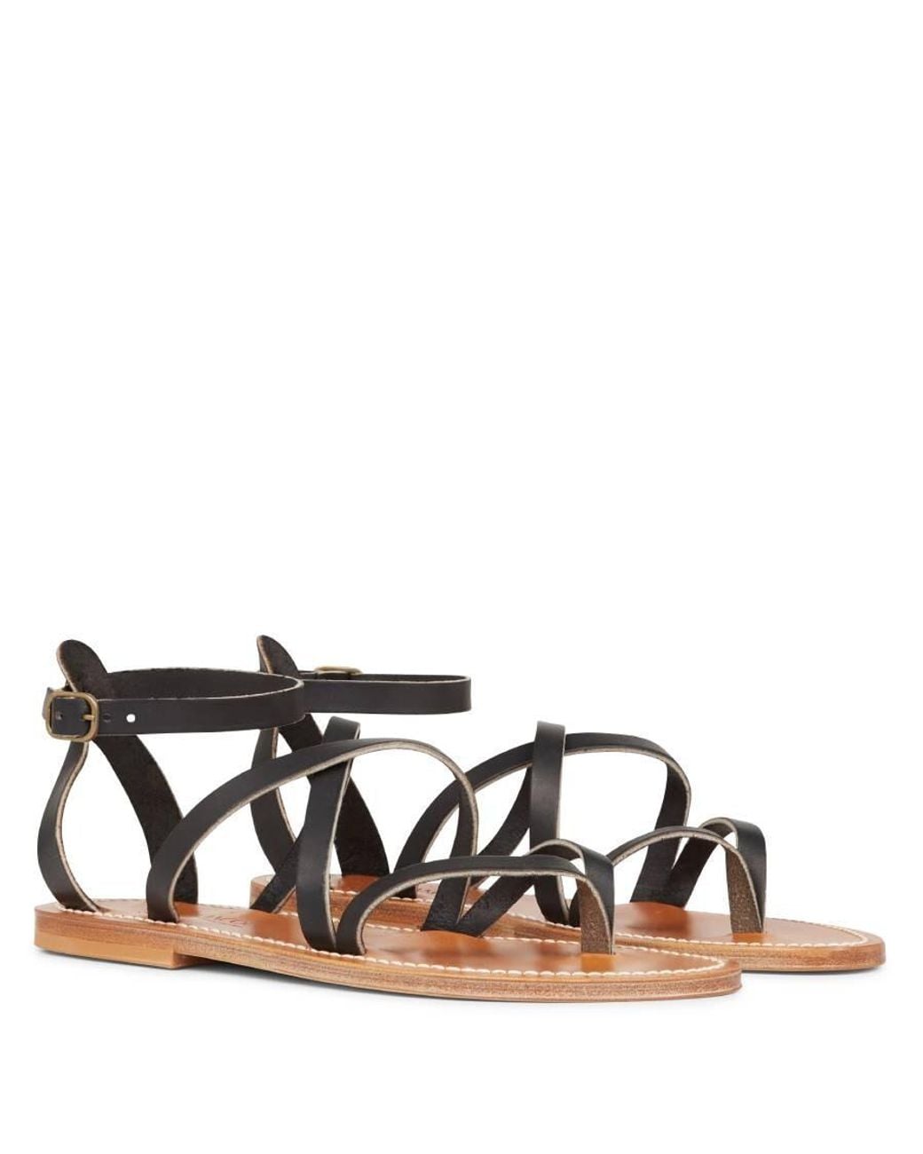 K. Jacques Black Ladies Epicure Pul Noir Flat Leather Sandals, Brand Size 39 (Us