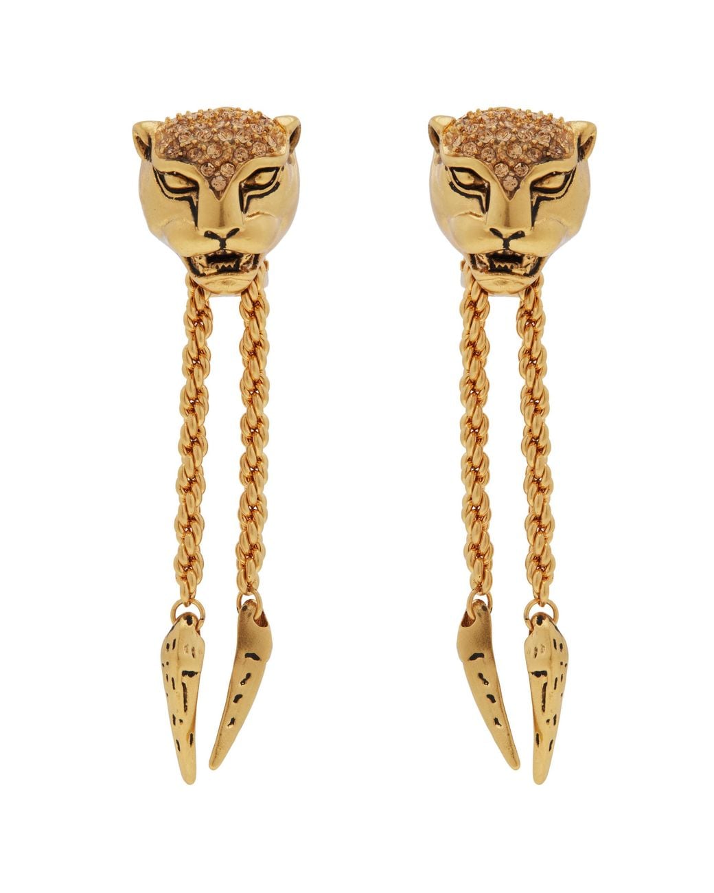 Roberto Cavalli Metallic Tone Panther Head Drop Earrings for men