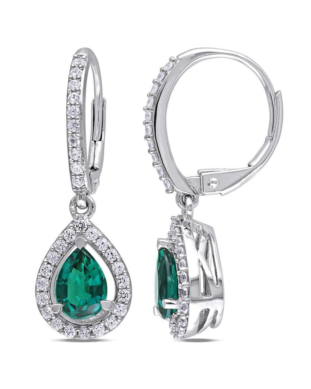 Amour White Created Emerald And Sapphire Teardrop Leverback Earrings for men