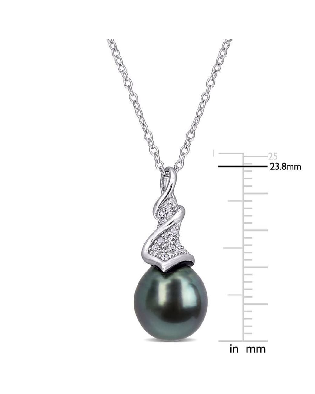 Amour Metallic 9-9.5Mm Tahitian Cultured Pearl And 1/10 Ct Tw Diamond Twist Drop Pendant With Chain for men